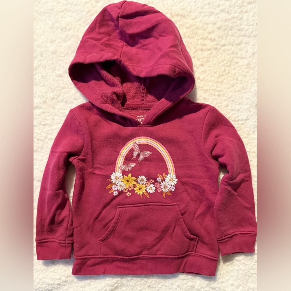 Jumping Beans Magenta Hoodie with Rainbow and Floral Design